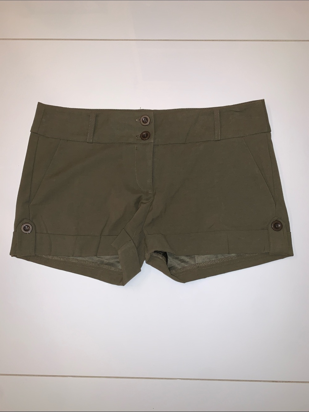Olive Utility Button-Accent Shorts